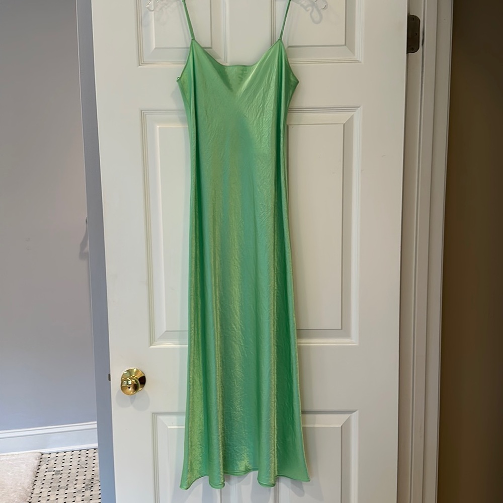 Vince satin slip midi dress bright green